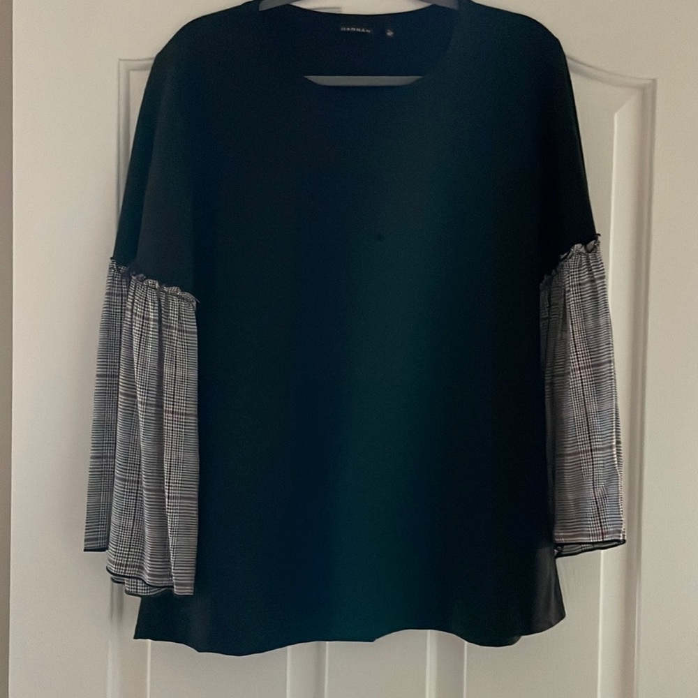 Black top with plaid sleeves